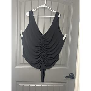 Boohoo Black Deep V-Neck/Back Sleeveless Thong Snap Closure Bodysuit Size 24